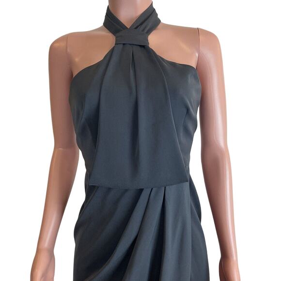Shona Joy Revolve Core Knot Dress Size 4 Gray Draped Halter Tulip Hem Runs Small - Picture 2 of 16